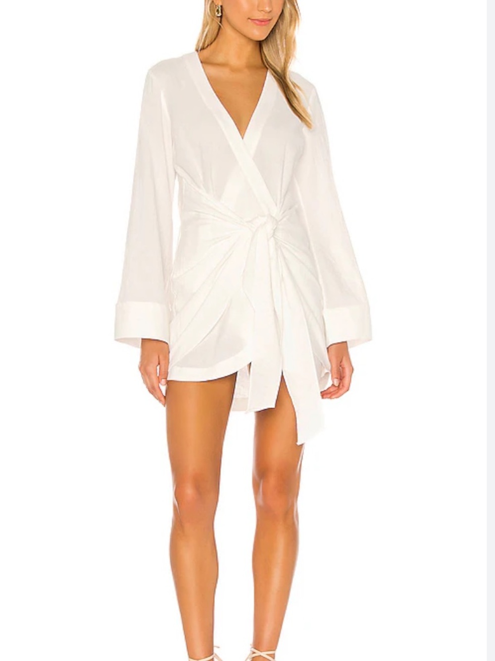 L’academie janeiro mini wrap dress white 100% cotton bell sleeves sz s